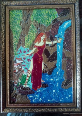Картина "Девушка у воды" (витражная роспись) ручная работа
